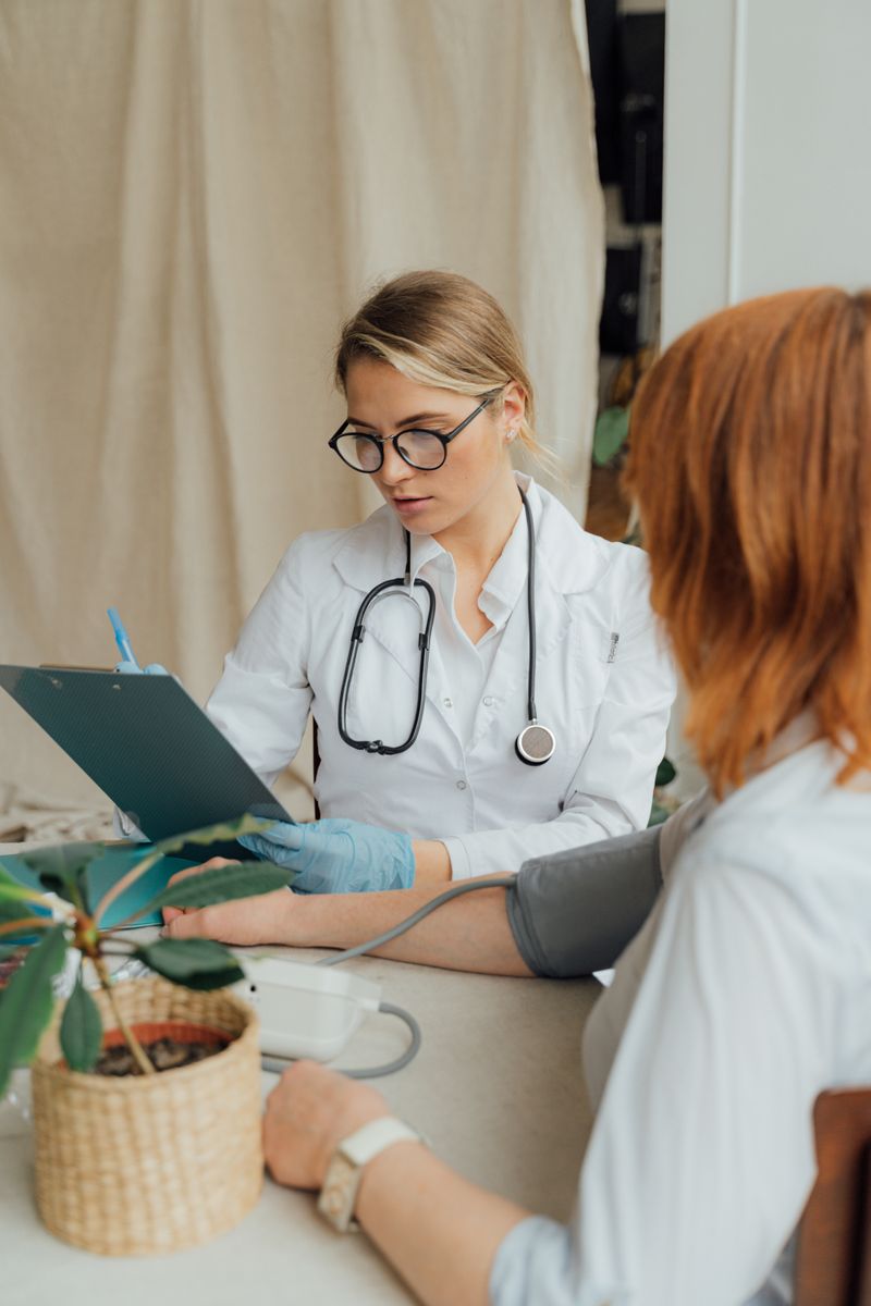 A doctor reviewing notes during a consultation with a patient